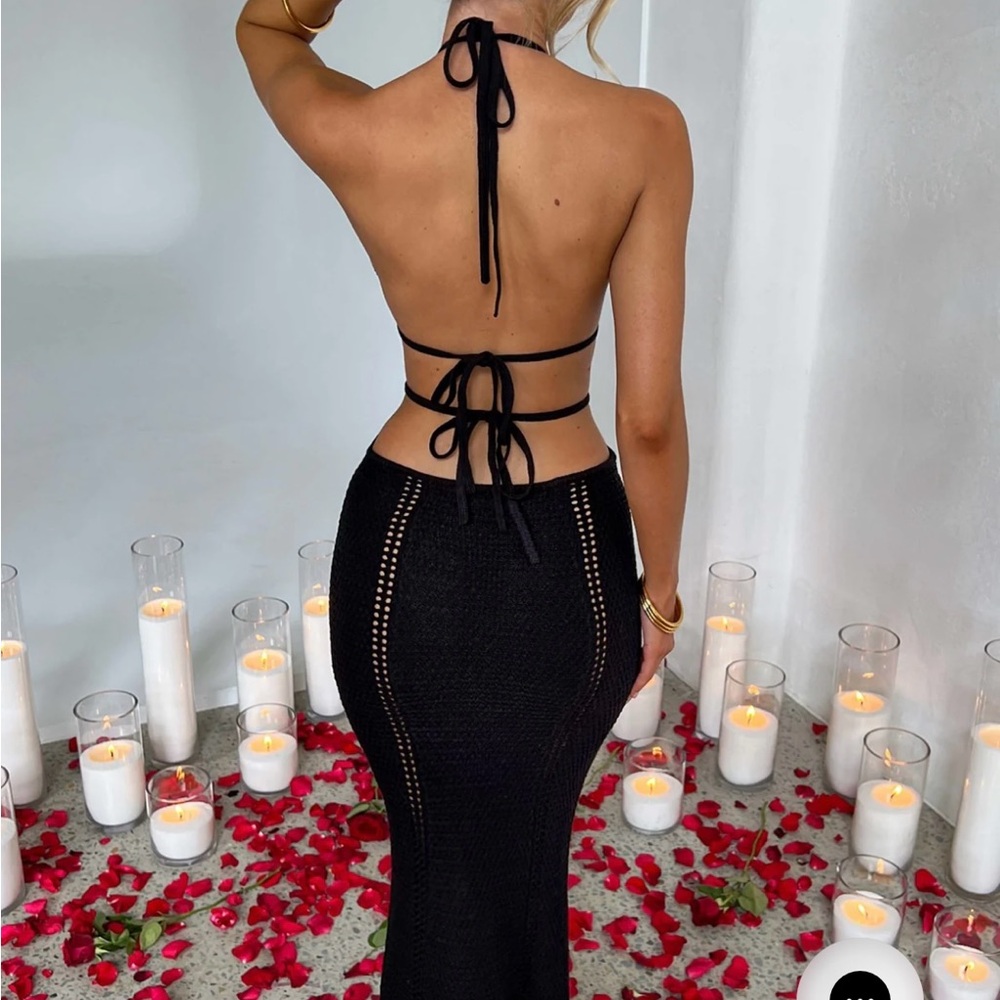 Black Backless Crochet Dress - Picture 2 of 6